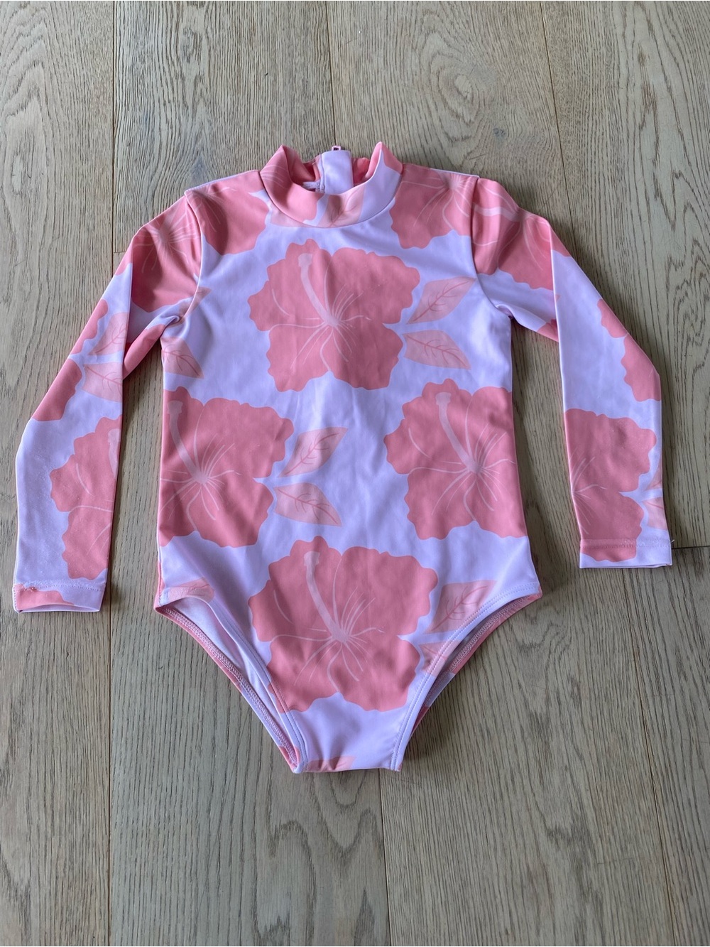 "Sweet Sweet Honey" Hawaii . Kids Pink Floral Long Sleeve One-Piece Swimsuit